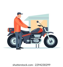 This motorcycle repair shop illustration features a bright and modern space, complete with a spacious waiting area for customers.