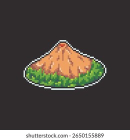this is mountain icon in pixel art with colorful color and black background this item good for presentations,stickers, icons, t shirt design,game asset,logo and your project.