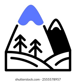 This Mountain icon is suitable for winter sport, sport, winter holiday, etc.