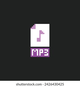 este es el icono del archivo mp3 en arte del pixel con el color simple y el fondo negro, este artículo es bueno para las presentaciones, pegatinas, iconos, diseño de la camiseta, activo del juego, logotipo y proyecto.