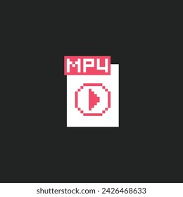 this is mp4 file icon in pixel art with simple color and black background ,this item good for presentations,stickers, icons, t shirt design,game asset,logo and project.