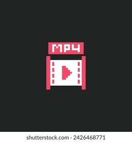 this is mp4 file icon in pixel art with simple color and black background ,this item good for presentations,stickers, icons, t shirt design,game asset,logo and project.