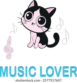 This is a music lover vector art with cat.