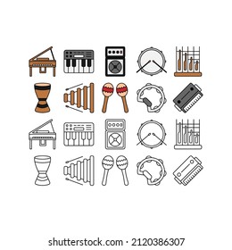 This is a musical instrument set icon that uses a filled outline style and is ready to use for your design projects