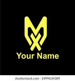 This is the MX letter logo, yellow on a black background, suitable for company logos, electronics, counters, t-shirt brands, distros, sandals, shoes, children's toys, sports teams, jerseys and others.