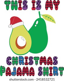 This Is My Christmas Pajama Design, a costume with a funny smile Avocado wearing a Santa hat and snow around graphic is a great tee for Avocado lovers or vegans.