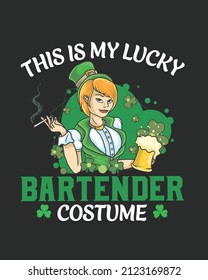 This is my lucky bartender costume girl shamrock st patrick day. St Patrick day Background. Shamrock Background