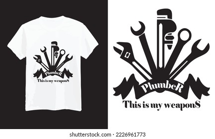 Estas son mis armas, diseño de camisetas de plomero, elemento de diseño para logo, afiche, tarjeta, pancarta, emblema, camiseta. Ilustración del vector