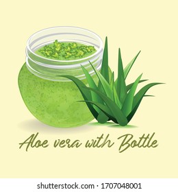 This is natural vector Bottle Aloe vera illustration objects on yellow Background