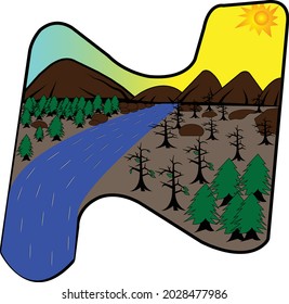 This is a natural view with a shap of a word,which is N.