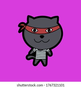 This naughty cat is thinking of a crime,stealing fish next door, very clever, prisoner cat, most wanted in town, perfect for stickers, doodles, cartoon, t shirt design, childish