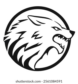This negative space logo design features the striking silhouette of an angry wolf, crafted with clean lines and sharp details to convey power, aggression, and strength