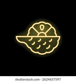This neon icon evokes the feeling of a tropical vacation with its depiction of a freshly opened coconut