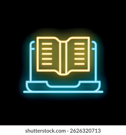 This neon icon represents the concept of online education and digital learning