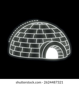 This neon illustration of an igloo glowing on a black background evokes the magic and beauty of winter