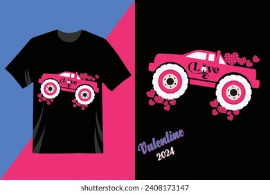 This is a New monster truck Valentine's Day t-shirt design. Every Valentine's Day lover will like this. Valentine's vector T-shirt.