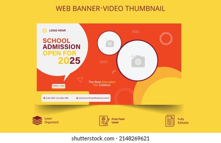 This is a New Professional Creative School Admission thumbnail Banner design. This thumbnail Banner design College, Universities and kit has been designed for Schools etc.