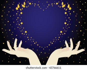 This is the night sky. The hands holding the heart. This romantic.