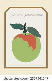 Esta no es una frase de manzana en francés. Ilustración vectorial inspirada en Rene Magritte