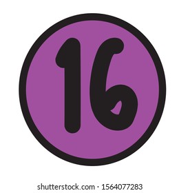 This is a number and purple background. 16.