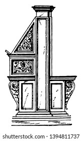 This is an old time library stall designed by Michelangelo vintage line drawing or engraving illustration.