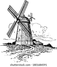 This is an old times made windmill. Windmill is a structure which converts the wind energy into rotational energy by means of the large blades. This rotational energy is then converted to electrical