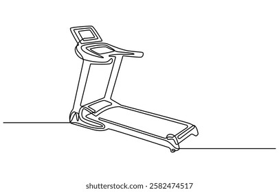 This is a one line drawing of a young energetic woman running and walking on a treadmill at a gym fitness center in a modern illustration, Continuous one line Exercise Treadmill