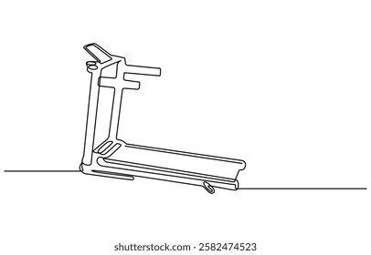 This is a one line drawing of a young energetic woman running and walking on a treadmill at a gym fitness center in a modern illustration, Continuous one line Exercise Treadmill