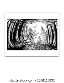 This one is very detail pencil drawn of forest with a death bird by archer. it's perfect for you to use it on wall decor 