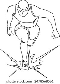 This is a one-stroke illustration of a runner making a starting dash seen from the front.