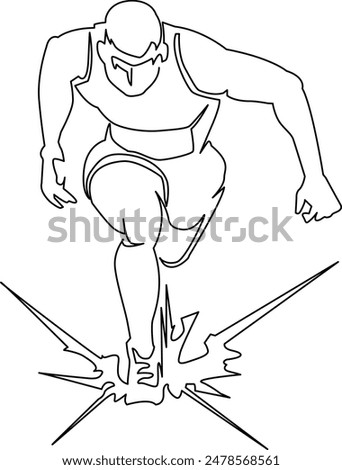 This is a one-stroke illustration of a runner making a starting dash seen from the front.