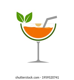 This orange juice image is a combination of a wine glass image and an orange slice. The colors used bring a cheerful atmosphere.