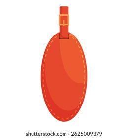 Esta etiqueta de bagagem de couro laranja está pendurada em uma mala, pronta para ajudar a identificar seus pertences
