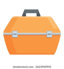 This orange tool box is closed with two metallic latches and ready to be carried