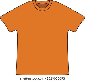 This orange t-shirt vector template showcases a simple, flat design that is perfect for apparel mockups, fashion branding, and custom t-shirt creations. t-shirt mockup, blank t-shirt, clothing vector.