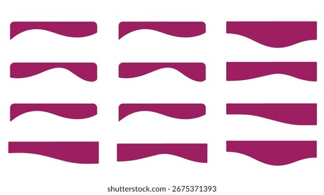 Esta matriz organizada apresenta doze diversos retângulos de cor de vinho, cada um com forma única com bordas onduladas, criando uma coleção visualmente interessante em um pano de fundo claro.