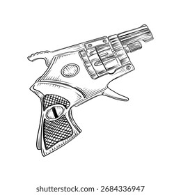 Dies ist ein original menschlicher Vektor der Revolverpistole, nicht mit KI-Werkzeugen erzeugt