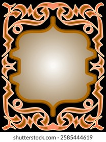 This ornamental frame showcases a golden-brown gradient center with beautifully detailed swirling patterns around the edges, creating a sophisticated and vintage atmosphere.
