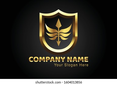 This is an ornamental logo combined with a shield, this gold design is very attractive and unique, this logo can be used for companies, brochures, websites, mugs, stickers, and posters.