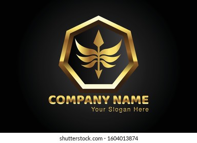 This is an ornamental logo combined with a shield, this gold design is very attractive and unique, this logo can be used for companies, brochures, websites, mugs, stickers, and posters.