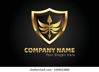 This is an ornamental logo combined with a shield, this gold design is very attractive and unique, this logo can be used for companies, brochures, websites, mugs, stickers, and posters.