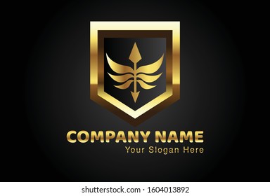 This is an ornamental logo combined with a shield, this gold design is very attractive and unique, this logo can be used for companies, brochures, websites, mugs, stickers, and posters.