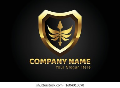 This is an ornamental logo combined with a shield, this gold design is very attractive and unique, this logo can be used for companies, brochures, websites, mugs, stickers, and posters.