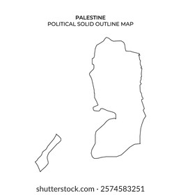 This outline map depicts the political boundaries of Palestine, showcasing the geographical features and territory layout in a clear and simple design for educational purposes.