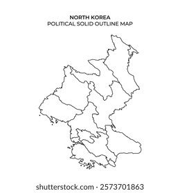 This outline map displays the political divisions of North Korea in a clear and simple format. It shows various regions without additional details or colors.