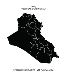 This outline map displays the political divisions of Iraq, highlighting various regions and boundaries. The monochromatic design emphasizes geographical features without additional details.