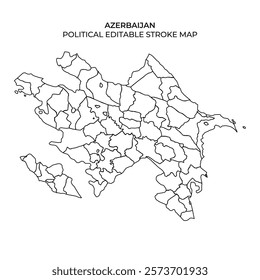 This outline map features the political structure of Azerbaijan, showcasing its administrative divisions clearly for educational or planning purposes. Ideal for geographic reference.