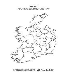 This outline map of Ireland displays political divisions with clearly defined regions. Ideal for educational purposes, it highlights counties and major geographical areas.