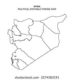 This outline map represents the political divisions of Syria. It can be used for educational activities, presentations, and geographical studies of the region.