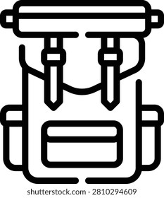This Outline vector icon features a camping backpack, ideal for outdoor adventure themes and graphic design projects related to nature and exploration.